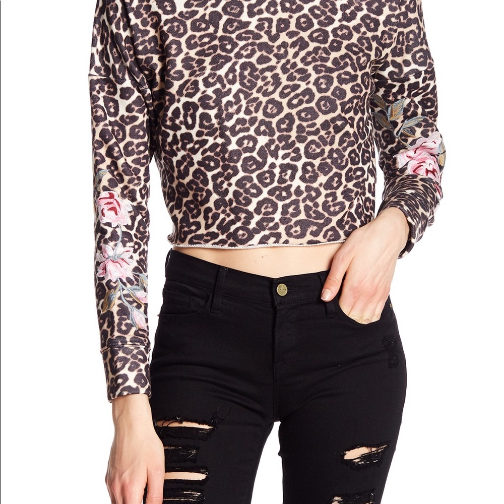AFRM cropped leopard print sweatshirt,XS